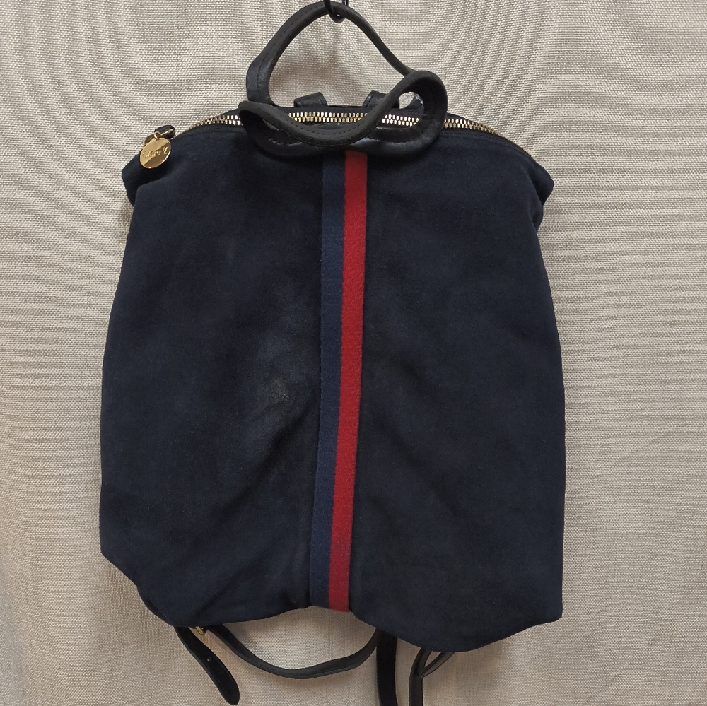 Clare V Navy Suede Bag with Gold Accent